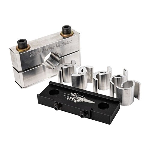 El Bravo Barrel Vise Kit es robusto, fácil de usar y permite sujetar cañones sin marcas. Incluye 5 bushings y garantía de por vida.