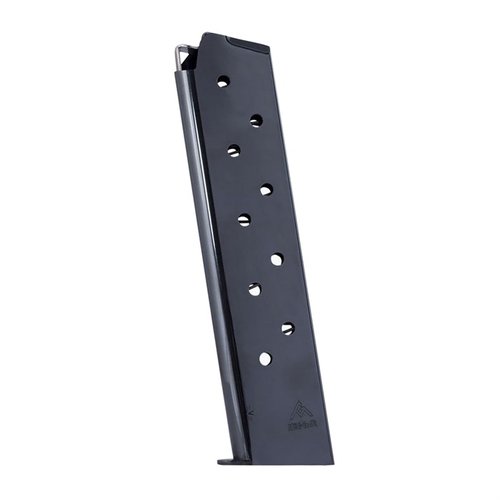 Los cargadores MEC-GAR de 10 rd para 1911 .45ACP son de acero carbono, duraderos y sin costuras, ideales para un funcionamiento fiable y experto.