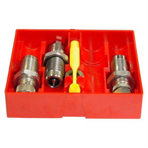 El set de dies de carburo para 454 Casull incluye todo lo necesario: Full Length Sizing Die, Bullet Seating Die y más, sin necesidad de lubricante.