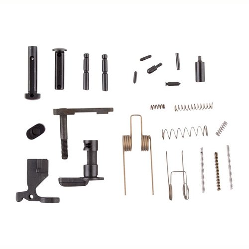 El kit de piezas inferiores AR-15 de ZRO DELTA está recubierto de fosfato e incluye todas las piezas esenciales para tu LPK, excepto el guardamanos, la empuñadura y los ensamblajes de control de fuego.
