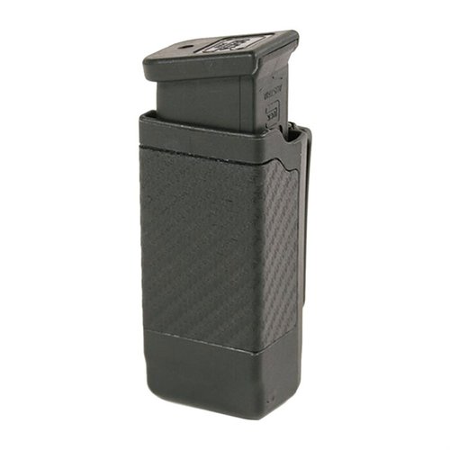 La funda de polímero ligero BLACKHAWK asegura tu magazine con resorte, permite cambios rápidos y se adapta a cinturones de hasta 1.75" de ancho.