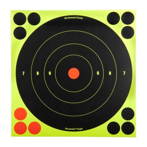Los objetivos SHOOT-N-C® de 8" destacan tus impactos con halos fluorescentes, son autoadhesivos y fáciles de ver, ¡perfectos para tus sesiones de tiro!