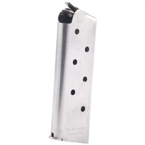 Los cargadores Chip McCormick de 7RD .45 ACP ofrecen capacidad extra, alimentación fiable y construcción de acero inoxidable para un rendimiento superior.
