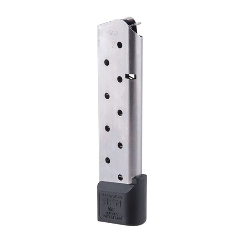 El Chip McCormick .45 ACP Railed Power Mag ofrece alimentación ultra-suave, cuerpo de acero inoxidable, y doble pared en los labios para prevenir atascos.
