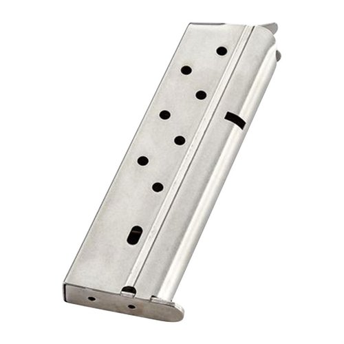 El cargador Classic 10mm de CMC ofrece 9 disparos, construcción de acero inoxidable, diseño GI, y orificios de visualización para un conteo fácil de balas.