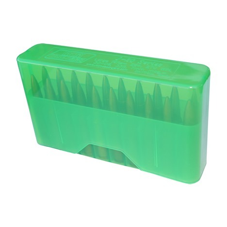 La caja de munición MTM Slip Top para rifle de 20 cartuchos es ideal para mantener tu 260 Rem organizada, con un diseño práctico y resistente de 3.84" de altura.