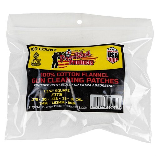 .270-.38 CAL. 100CT. PATCHES de PRO SHOT son perfectas para mantener tu arma limpia y en óptimas condiciones, asegurando un rendimiento excepcional.