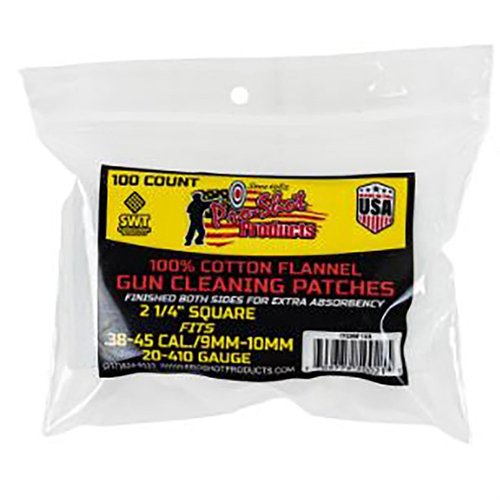 .38-.45 CAL./20-.410GA. 100CT. PATCHES de Pro Shot Products son ideales para una limpieza efectiva, asegurando un rendimiento óptimo de tus armas.