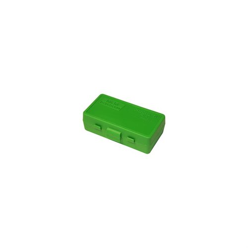 La caja de municiones MTM de 50 rondas con tapa abatible es perfecta para almacenar 25 ACP y 32 LC, manteniendo tus balas organizadas y seguras.
