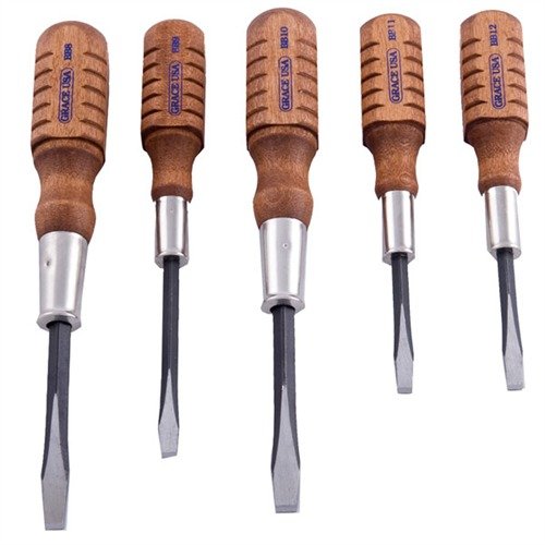 Este set de destornilladores Browning incluye 5 herramientas de alta precisión, ideales para los tornillos de la escopeta Browning A-5, fabricados en EE.UU.