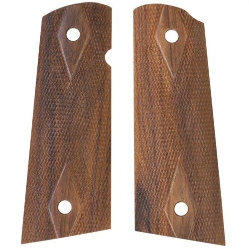 Las empuñaduras HOGUE 1911 son extra largas, cortadas en forma cuadrada, y ofrecen un agarre sin deslizamiento, perfectas para pistolas con mag wells.