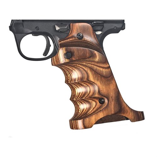 Las empuñaduras de madera laminada para Ruger Mark IV 22/45 ofrecen descanso para el pulgar, reposo en el talón y ranuras para los dedos, mejorando tu agarre.