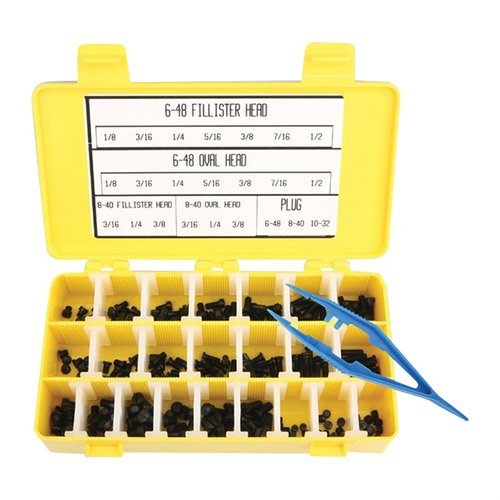 El GUN SCREW ASSORTMENT de Forster incluye 12 tornillos de cada uno de los 23 tamaños más populares, todos tratados térmicamente y a un gran precio.