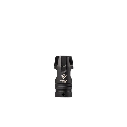 El VG6 EPSILON 9mm combina freno de boca, compensador y ocultador de destello, reduciendo el retroceso y mejorando la precisión en disparos rápidos.