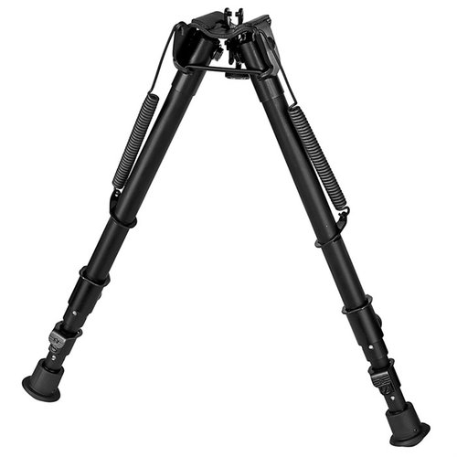 El bipode 1A2-25 de Harris se extiende de 12" a 25", es ultraligero (18 oz) y se fija al Sling Swivel Stud, ideal para disparar en posición elevada.