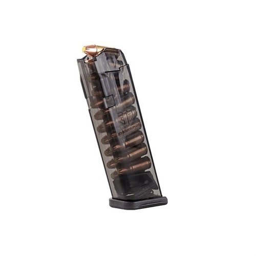 Los cargadores transparentes ETS para Glock® te permiten ver la cantidad de balas y tipo de munición, son resistentes, fáciles de limpiar y compatibles con base plates.