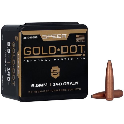 Los proyectiles Gold Dot de 6.5mm ofrecen precisión extrema, expansión confiable y casi 100% de retención de peso, ideales para protección personal.