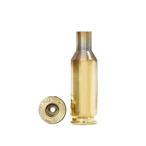 La munición Alpha 6mm BR ofrece casquillos con bolsillo para Small Rifle, protección durante el envío y tecnología OCD para mayor durabilidad y rendimiento.