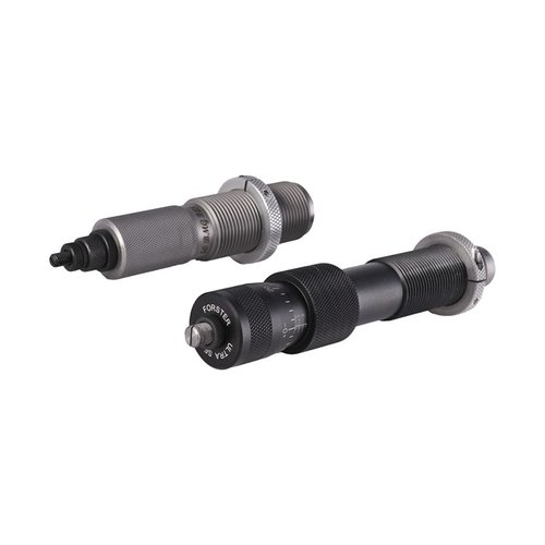 El set de dies Forster incluye un Ultra Micrometer Seater y un Full Length Sizing Die, ideal para ajustar la profundidad de asiento de balas con precisión.
