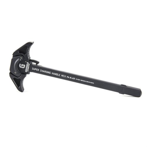 El MCX Super Charging Handle (SCH®) es ambidiestro, fabricado en aluminio 7075-T6, con superficie texturizada y diseño que reduce el retroceso de gas.
