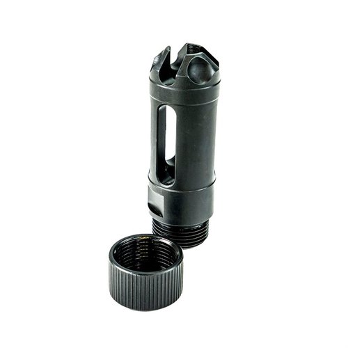 El MUZZLOK® 9MM LUGER FLASH HIDER de Faxon permite una instalación fácil sin crush washer, ajusta la rotación y se puede quitar en el campo. ¡Práctico y eficiente!