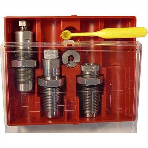 El set de 3 dies PACESETTER para 25-45 Sharps incluye un Full Length Sizing Die, Bullet Seating Die y Factory Crimp Die, ideal para tus recargas.
