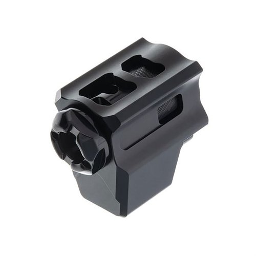 El T-Comp de Tyrant CNC reduce el retroceso y el levantamiento del cañón, se instala fácil y rápido sin tornillos, y es compatible con Glocks Gen3-Gen5.