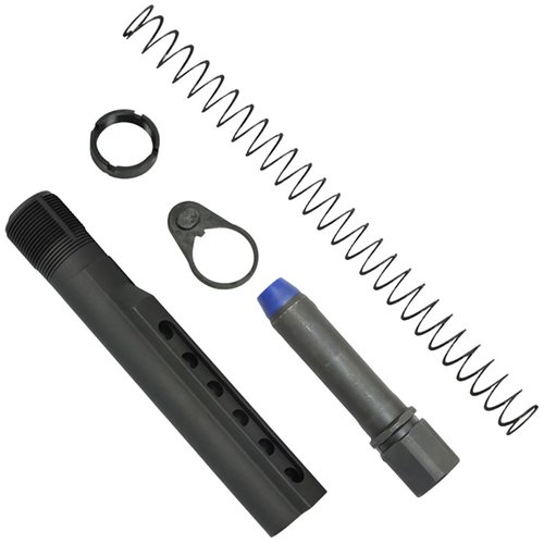 El kit K-SPEC AR-15 PCC incluye un sistema de amortiguación innovador que reduce el retroceso y la elevación del cañón, todo fabricado en EE.UU. para uso duradero.