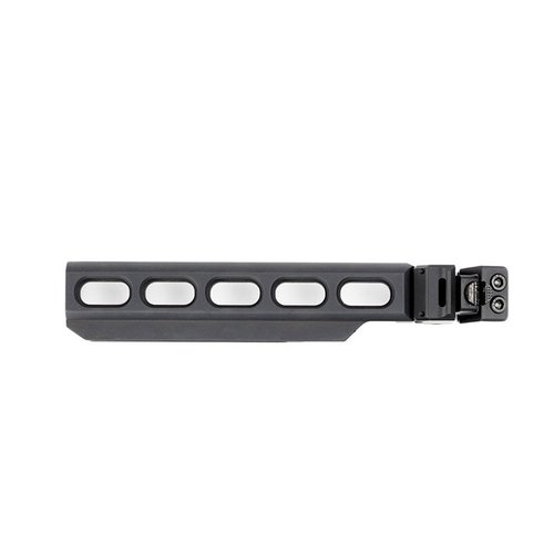 El B.R.E. es un adaptador de extensión bufferless ajustable en 6 posiciones, compatible con stocks AR-15, con mecanismo plegable y diseño ligero.