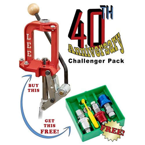 Celebra 40 años con la prensa Challenger III y un set de 3 dies Breech Lock gratis; fácil de usar, sin ajustes y compatible con todas las marcas.