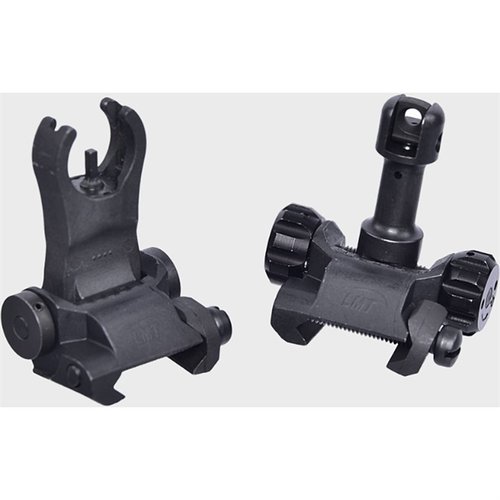 Las miras FLIP-UP de LMT son ideales como respaldo, con ajustes de viento simples y diseño bajo perfil, compatibles con rifles de 5.56 y 7.62 mm.