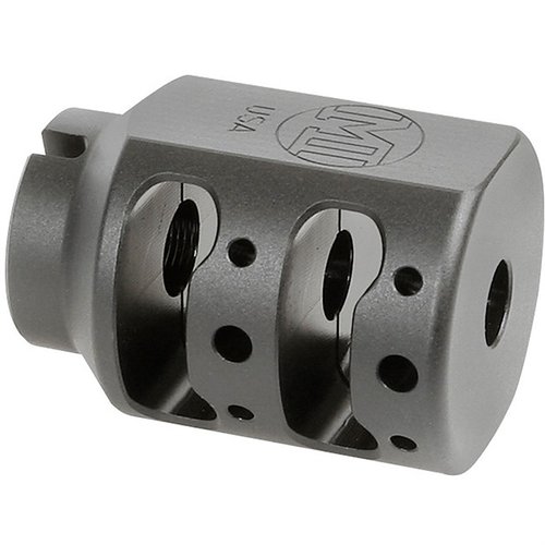 El ALPHA TANK BRAKE reduce el retroceso con su diseño de doble cámara, fabricado en acero inoxidable 416 y disponible en acabado Blast o Black Nitride.