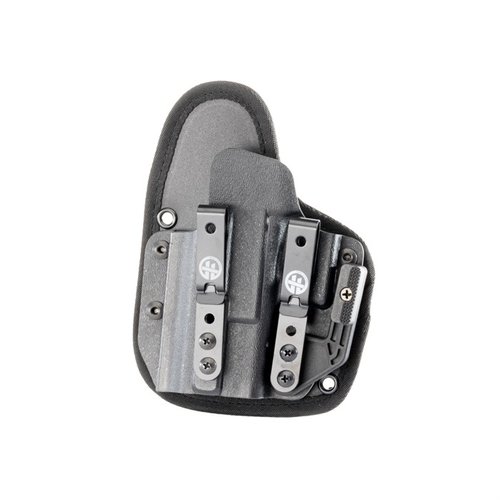 El OMNICARRY es un holster universal que se adapta a más de 300 pistolas, con retención superior y un ajuste cómodo gracias a su respaldo de espuma y malla.