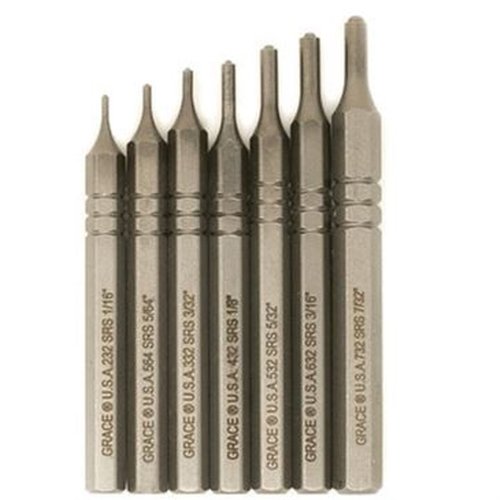 El Set de Punches Cortos Grace USA ofrece precisión, durabilidad y un diseño hexagonal que evita que se deslicen, ideal para trabajos detallados en armería.