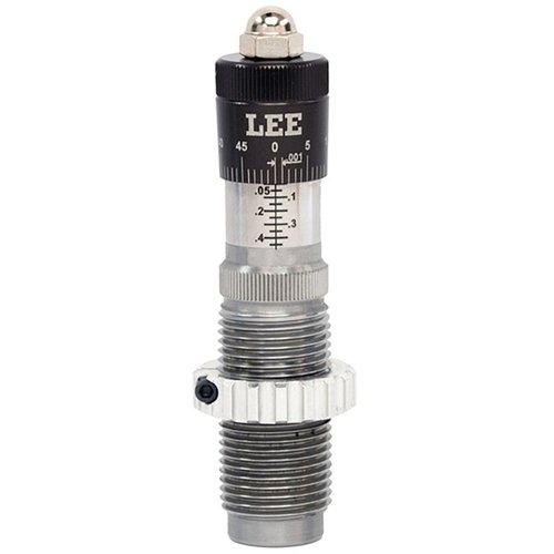 Descubre el die de asientos de balas Precision Micrometer de Lee, con ajuste preciso, guía flotante y capacidad de asentar y crimpado simultáneamente.
