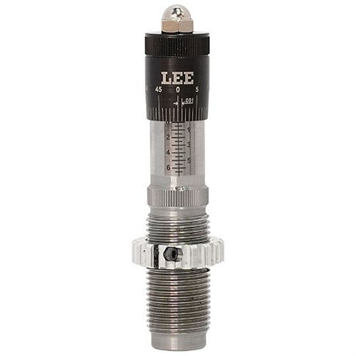 Descubre el Die de Asentamiento de Balas Micrométrico de Lee Precision, que ofrece ajuste preciso, alineación perfecta y versatilidad para asentar y crimpar.
