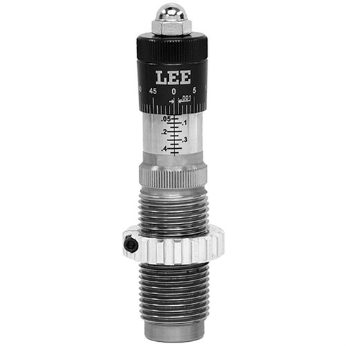Descubre el die de asientos de balas Precision Micrometer de Lee, con ajuste preciso, guía flotante y capacidad de asentar y crimpar simultáneamente.