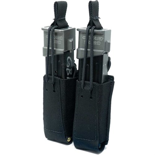 La funda doble para cargadores de GBRS Group es compatible con MOLLE/BELT, ofrece retención con bungee y un acceso rápido y fácil a tus cargadores.