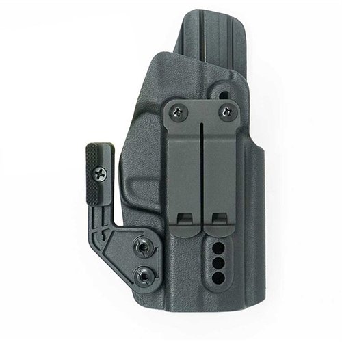 El X PRIORITY 1 IWB HOLSTER ofrece retención ajustable, clip discreto, soporte para ópticas y diseño abierto para cañones roscados, optimizando tu experiencia de porte oculto.