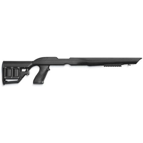 El Tac-Hammer® RM4 para Ruger 10/22® ofrece ajuste para cañones estándar y bull, riel Stowaway™ oculto, y un diseño ajustable para mayor comodidad y rendimiento.