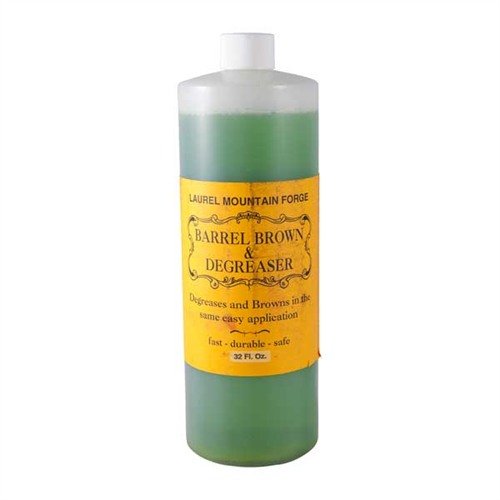 Descubre el BARREL BROWN & DEGREASER de Laurel Mountain, un sistema de oxidación clásico y no tóxico que elimina grasa y aceites, logrando un acabado marrón fino y colorido.