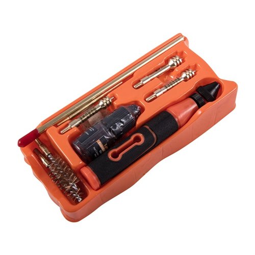 El Kit de Limpieza de Pistolas Lyman es compacto y versátil, incluye todo lo necesario para mantener limpias tus armas de 9mm, .40 y .45 ACP en casa o en el campo.