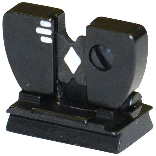 El RIFLE NO. 69WH de MARBLE'S es plegable, con un resorte fuerte que asegura la mira en posición, y ofrece opciones de muesca "U" o "V" para mayor versatilidad.