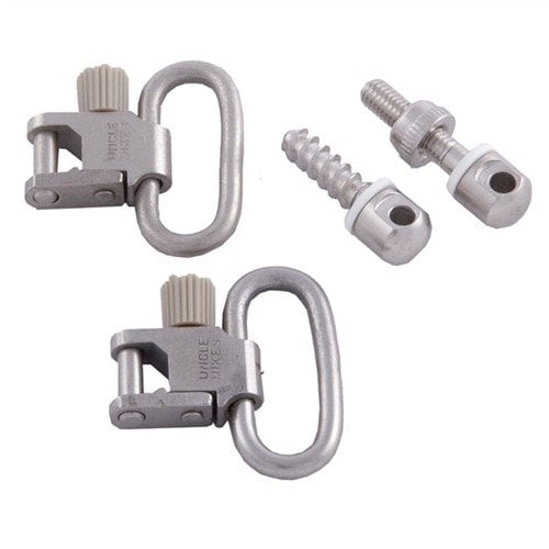 El set de swivels 115 de UNCLE MIKES está niquelado para resistir la corrosión y lucir genial en armas de acero inoxidable, incluye montajes de tornillo.