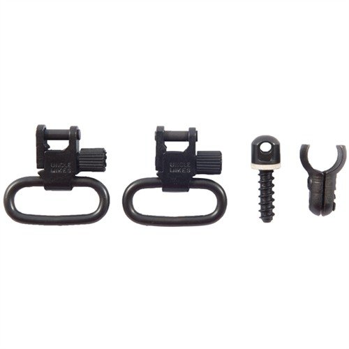 Los QUICK DETACH SWIVELS de UNCLE MIKES son desmontables y cuentan con un sistema de bloqueo positivo, ideales para rifles Marlin y muchas escopetas.