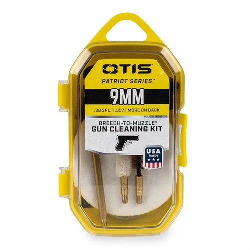 El kit PATRIOT de Otis incluye todo lo necesario para mantener tu pistola 9mm, con parches de algodón, cepillos y cables Memory-Flex® para una limpieza efectiva.