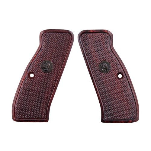 Mejora la apariencia y el manejo de tu CZ 75 con las empuñaduras de madera laminada Pachmayr, duraderas y con textura checkered para un mejor agarre.