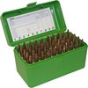 La caja de municiones FLIP TOP de MTM CASE-GARD es resistente, con bisagra mecánica de 25 años y diseño antideslizante, ideal para tus disparos de precisión.