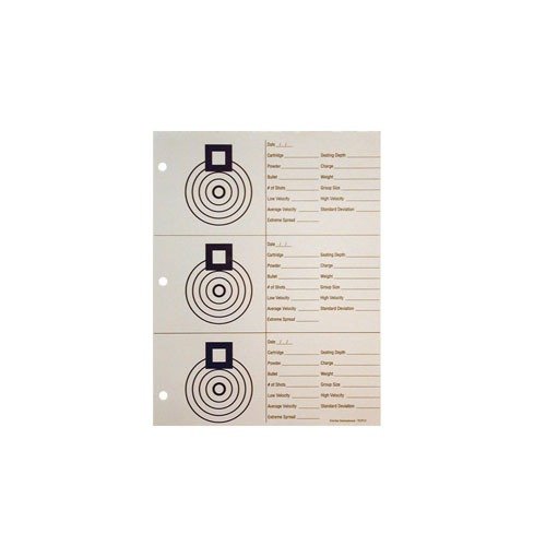Los objetivos de desarrollo de carga Sinclair incluyen 3 dianas de 100 yardas, espacio para información de carga y son perfectos para archivar en un binder.