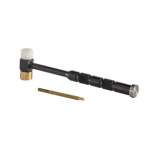 El Lyman Brass Tapper y Drift Punch cuenta con cabezales intercambiables, mango de latón antideslizante y un punzón integrado, ideal para ajustes precisos.